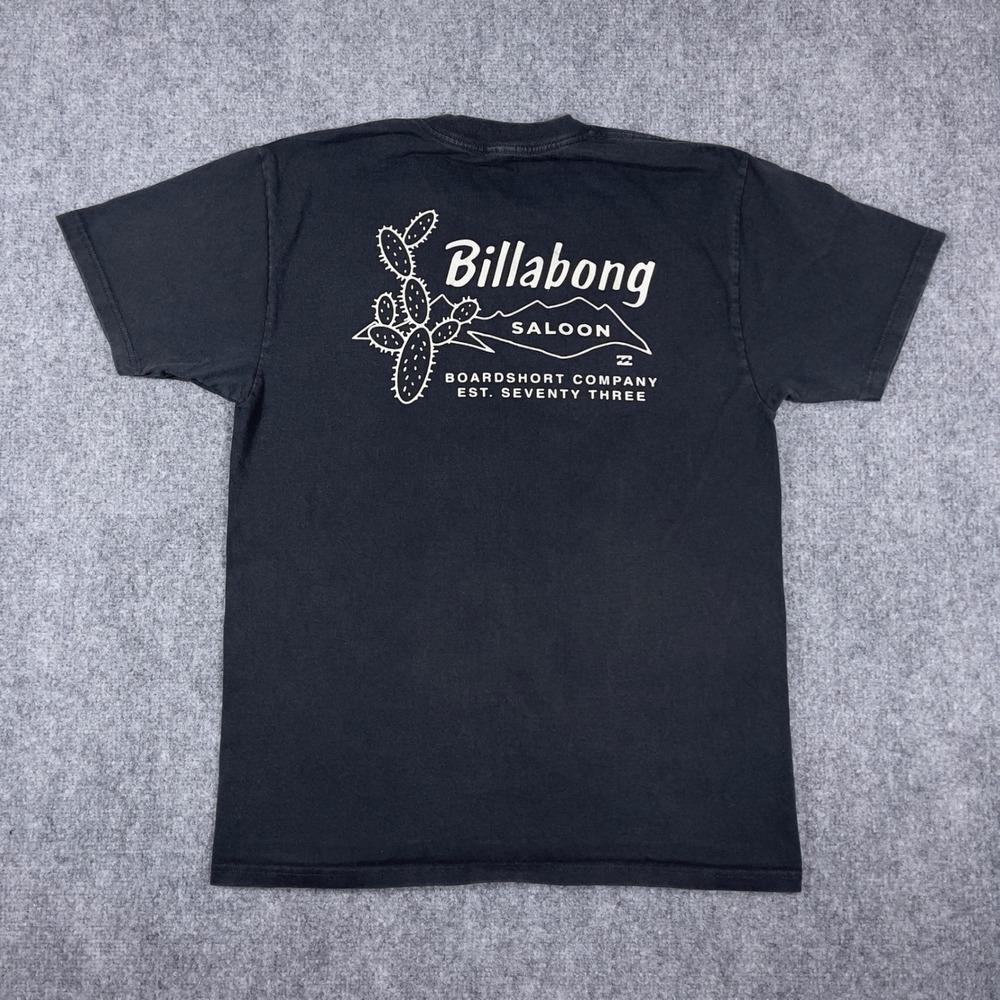 Billabong Graphic T-Shirt Mens Medium Black Saloon Cactus Desert Surf Tee